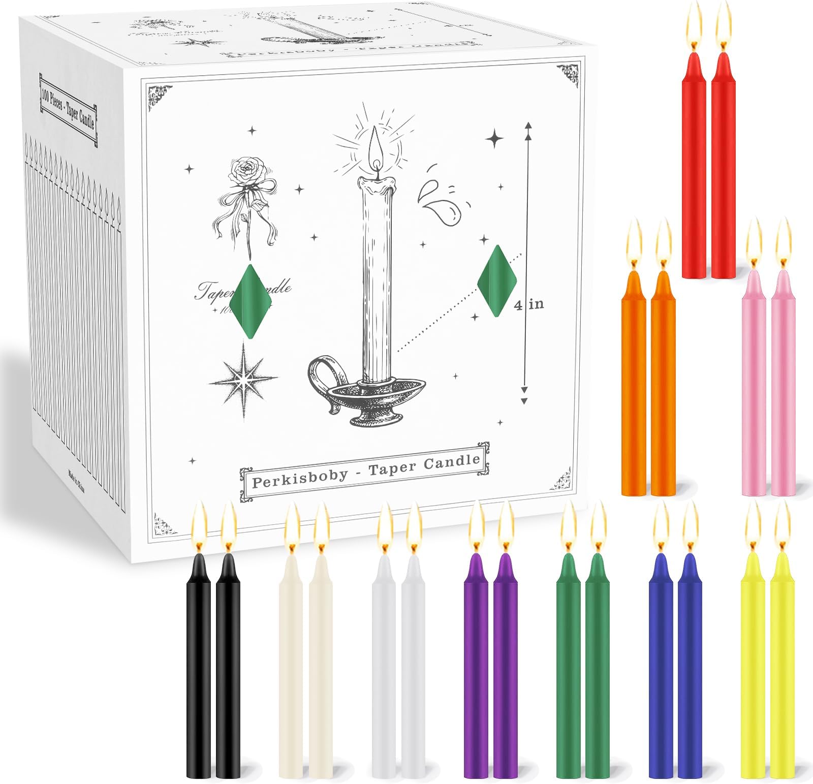 100 Pack Assorted Color Spell Chime Candles, 4 Inch Small Taper Candles for Rituals, Birthday Party, Witchcraft, Meditation, Wiccan Supplies, Prayer, Wax Play & More