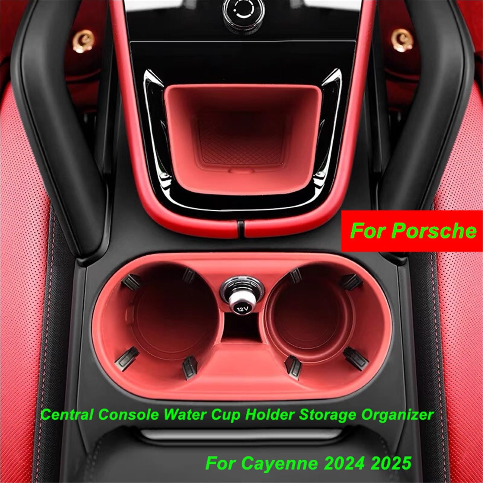 Ochrona Podłokietnika Pokrowiec Osłona ochronna na kubek z silikonową osłoną na konsolę środkową samochodu, pasująca do Porsche, Cayenne 2024 i 2025(Black Charging Pad)