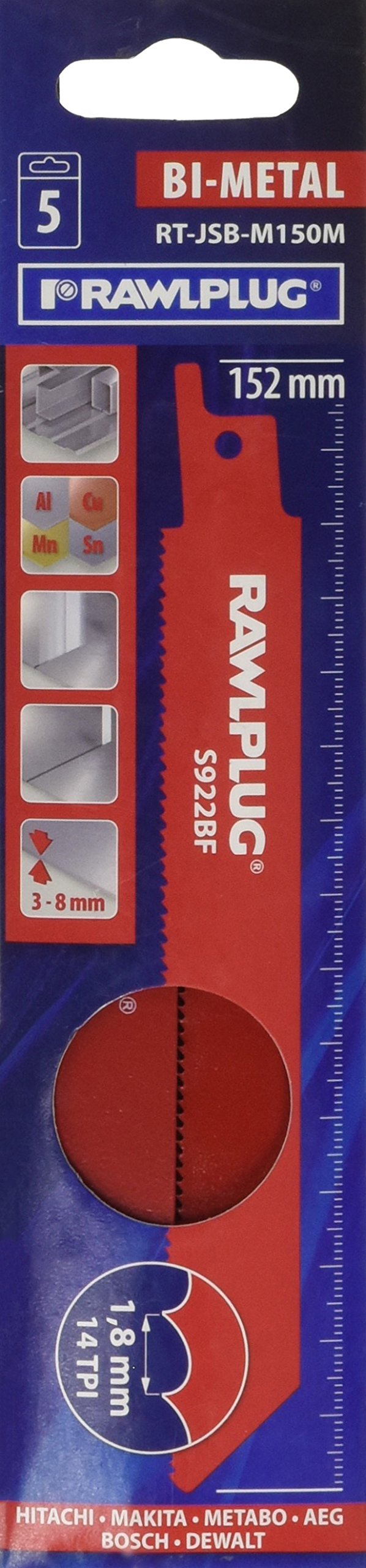 Rawlplug JSB-M150M Metal Reciprocating Saw Blade (5 pieces)