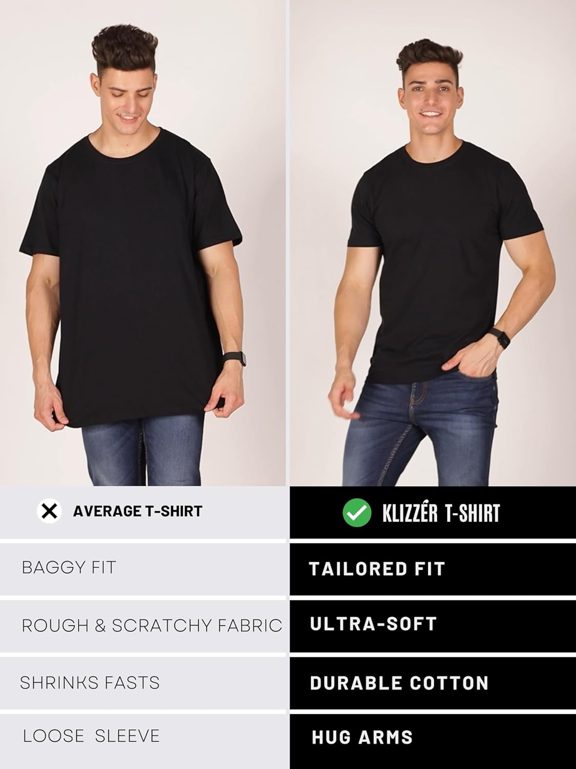 Klizzer 100% Cotton T Shirts for Men - Soft Premium Pack of 3 Regular Fit Crew Neck T-Shirts Plain Short Sleeve Tees - Image 6