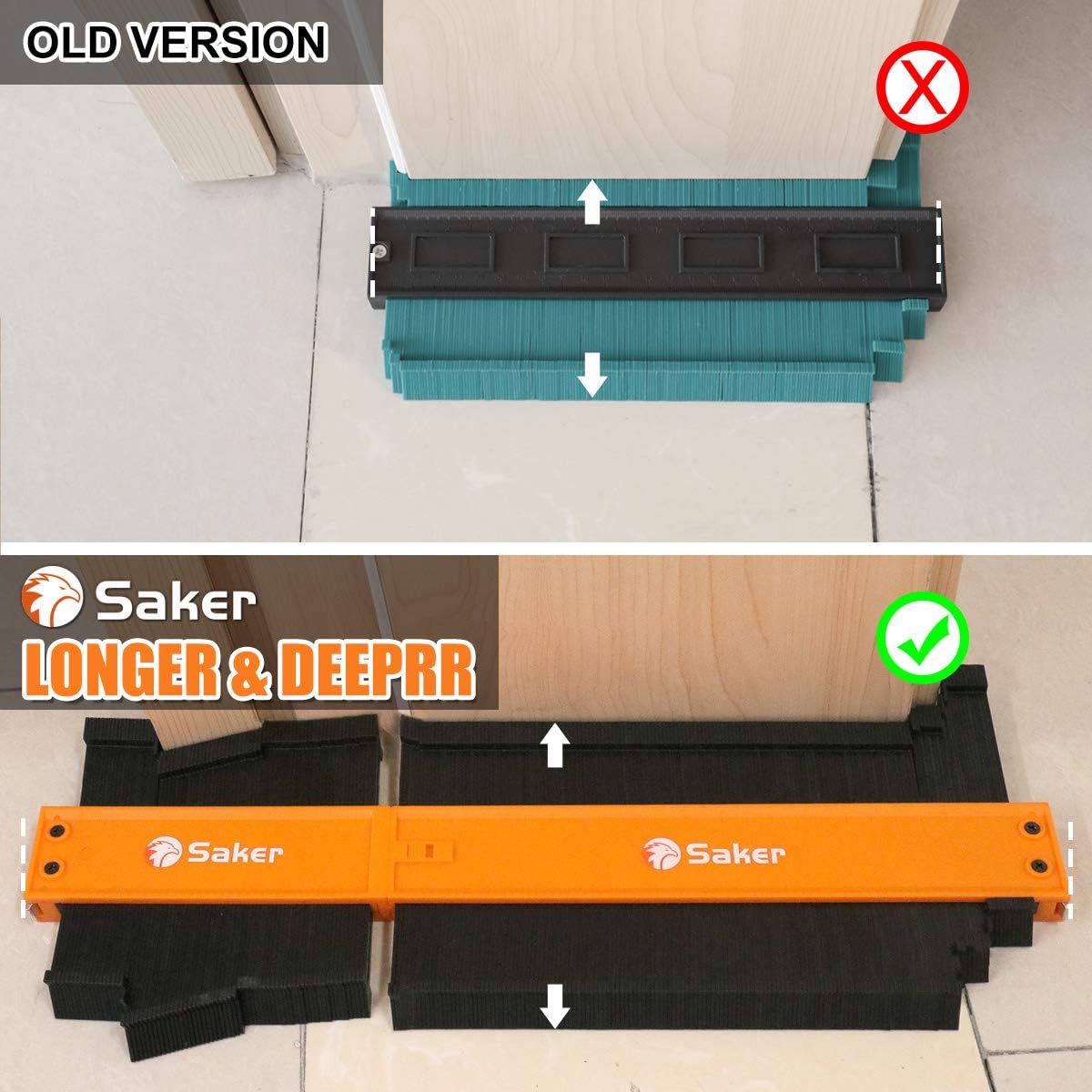Saker Connection Profile Gauge-Adjustable Lock-Must Have Tool for DIY Handyman, Construction (5+10 INCH, BLACK+ORANGE)