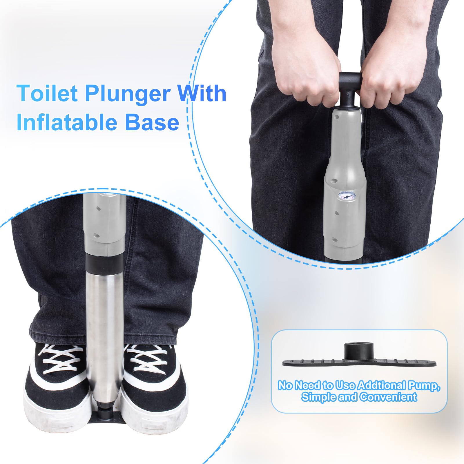 Desatascador Tuberias a Presion con Indicador de Presión de Aire, Desatascador Tuberias con 4 Ventosas, Guantes y Pinza de Garra, Desatascador WC para Inodoros, Tuberías de Cocina
