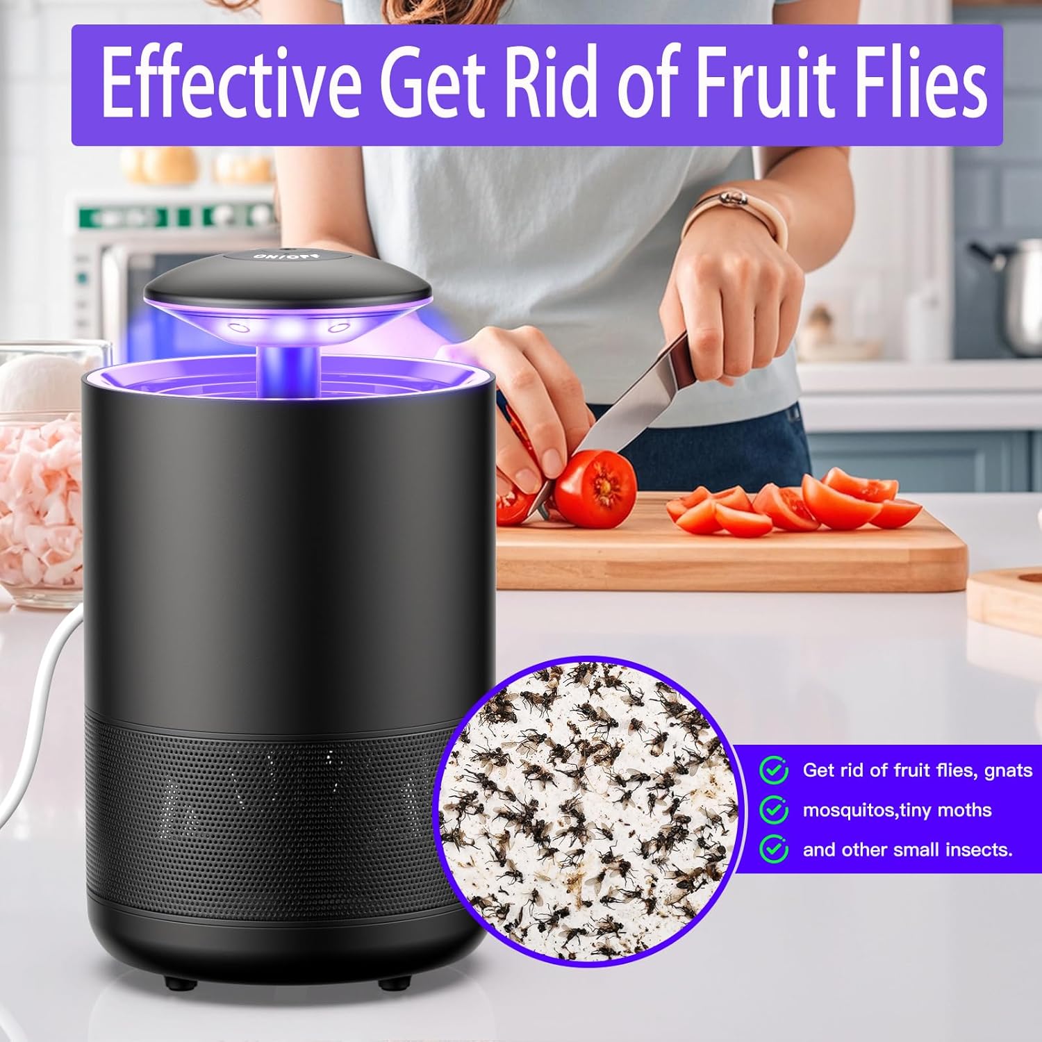 Tirgo Indoor Insect Trap Fan Catcher for Mosquito, Gnat, Fruit Fly, Moth, Flies, Portable UV Light Flying Insects Killer House Kitchen, Garage, Camping, etc. - Image 4