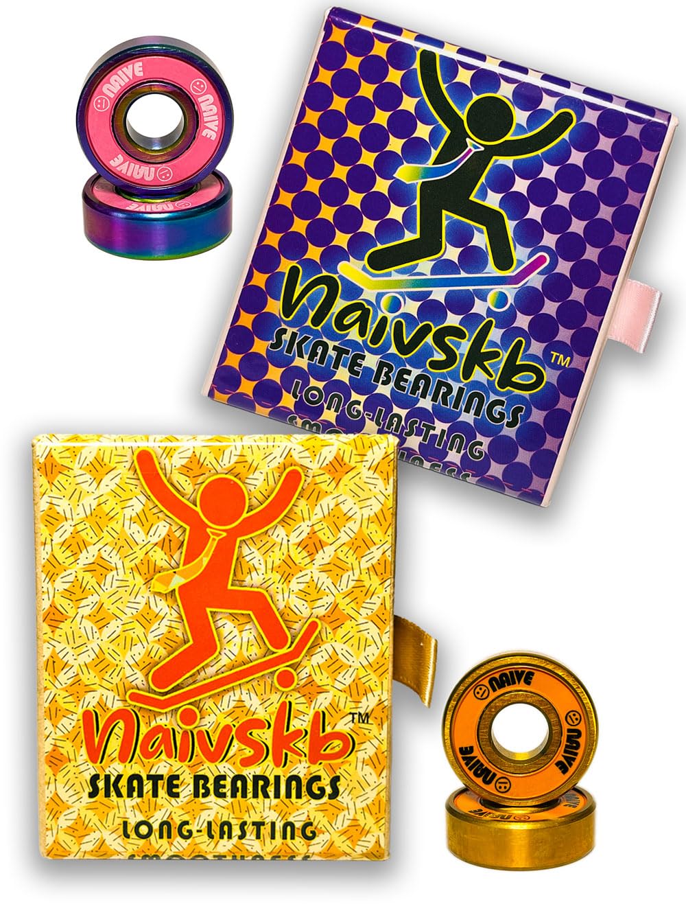 Skateboard Bearings 8mm 2x8 Pack(Neon & Golden), Bearings & Nuts Kits for Skateboard Longboard Cruiser Surfskate Quad Skates Roller Derby