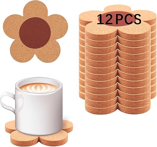 12 posavasos de corcho con flores para bebidas, absorbentes y reutilizables, antideslizantes, resistentes al calor, 100% corcho natural, 4 pulgadas,
