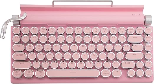 Typewriter Bluetooth Wireless Keyboard - 83 Keys, Hot Swappable Blue Switch, Round Keycaps, White Backlit, Compact 75% Layout, Wired, for Windows/Mac/PC/Laptop/iPad, Pink
