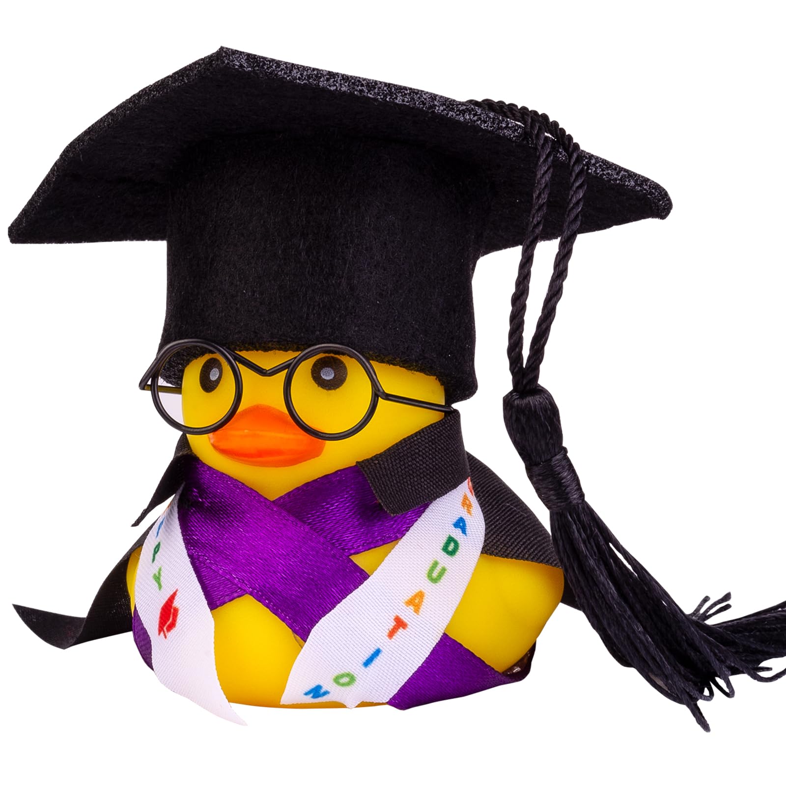 Graduation Duck Car Dashboard Decorations Rubber Duck Car Ornaments for Graduation Gift with Mini Glasses Graduate Cap Cape and Sash(A5), A5-cape&amp;sash-black Tassel, JJ086E