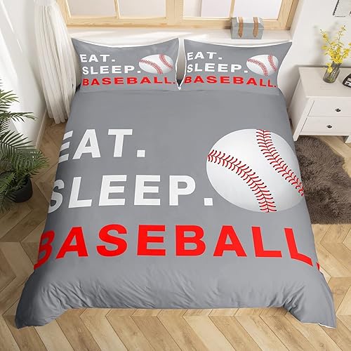 Feelyou Juego de funda de edredón de béisbol para niños, adolescentes, juego de ropa de cama ultra suave con temática de deportes de béisbol para