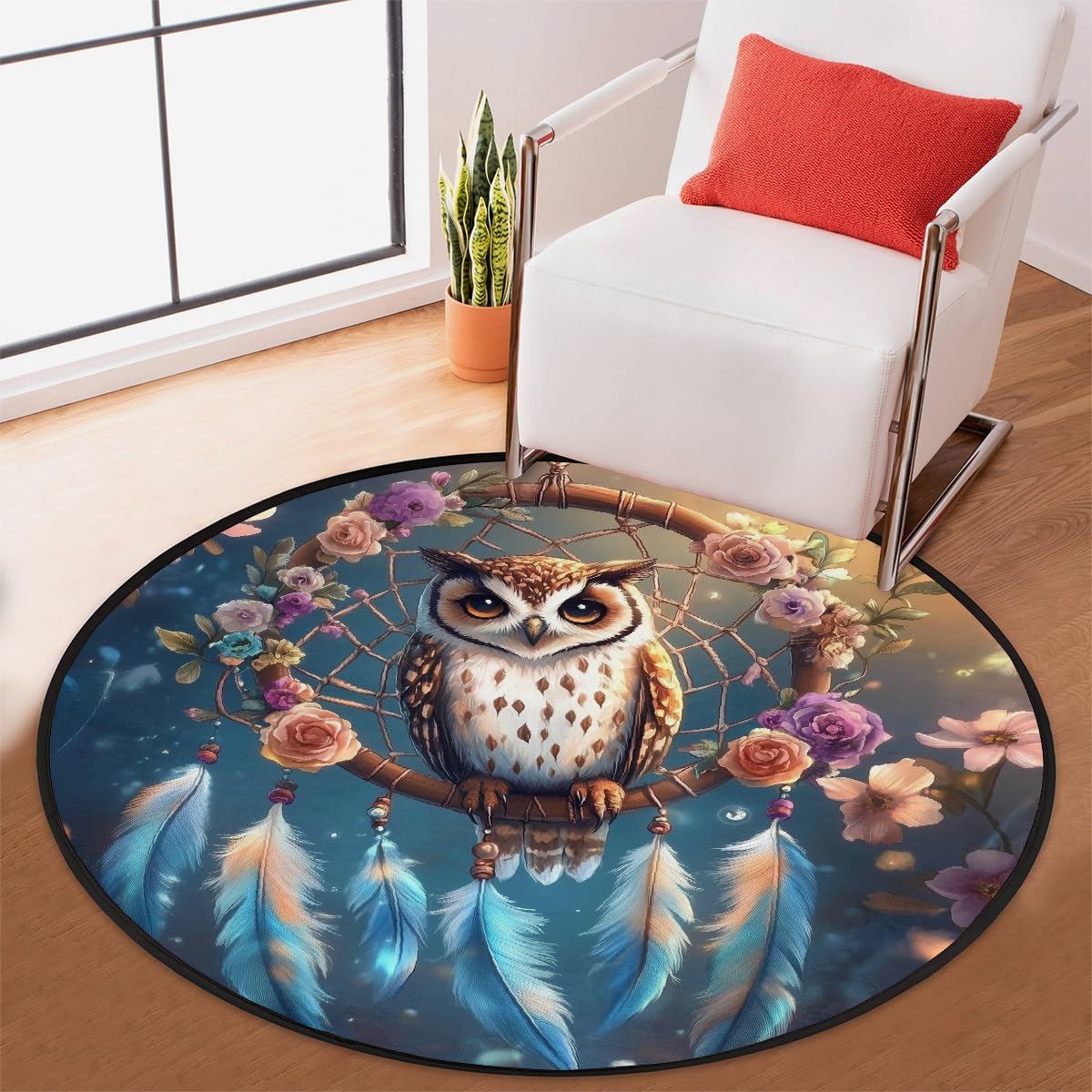 Traumfänger-Teppich, rund, waschbar, Gaming-Teppich für Schlafzimmer, Wohnzimmer, Arbeitszimmer, Bodenmatte, 160 cm