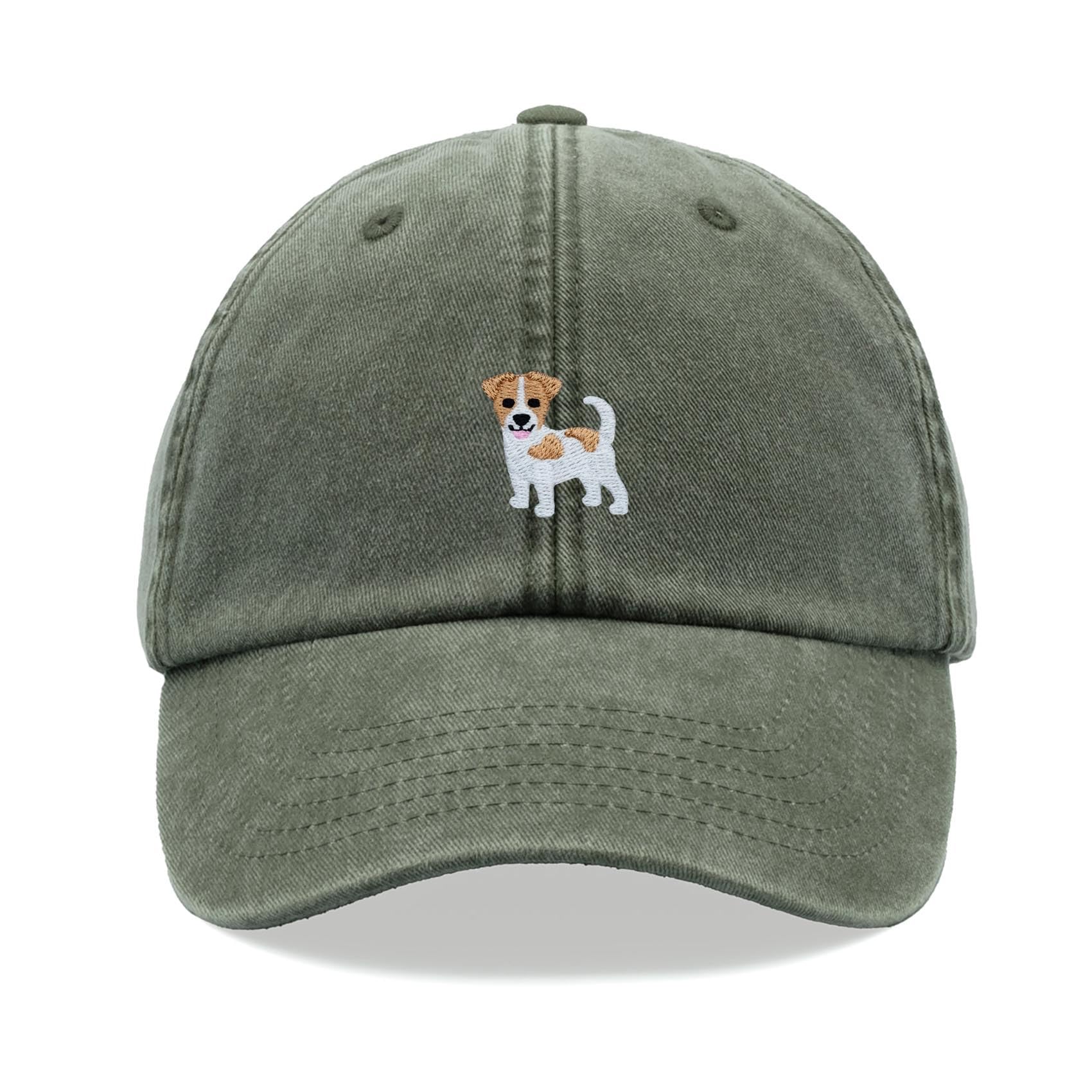 Jack Russell Terrier Dog Baseball Cap Vintage Washed Unisex Dad Hat Adjustable Olive