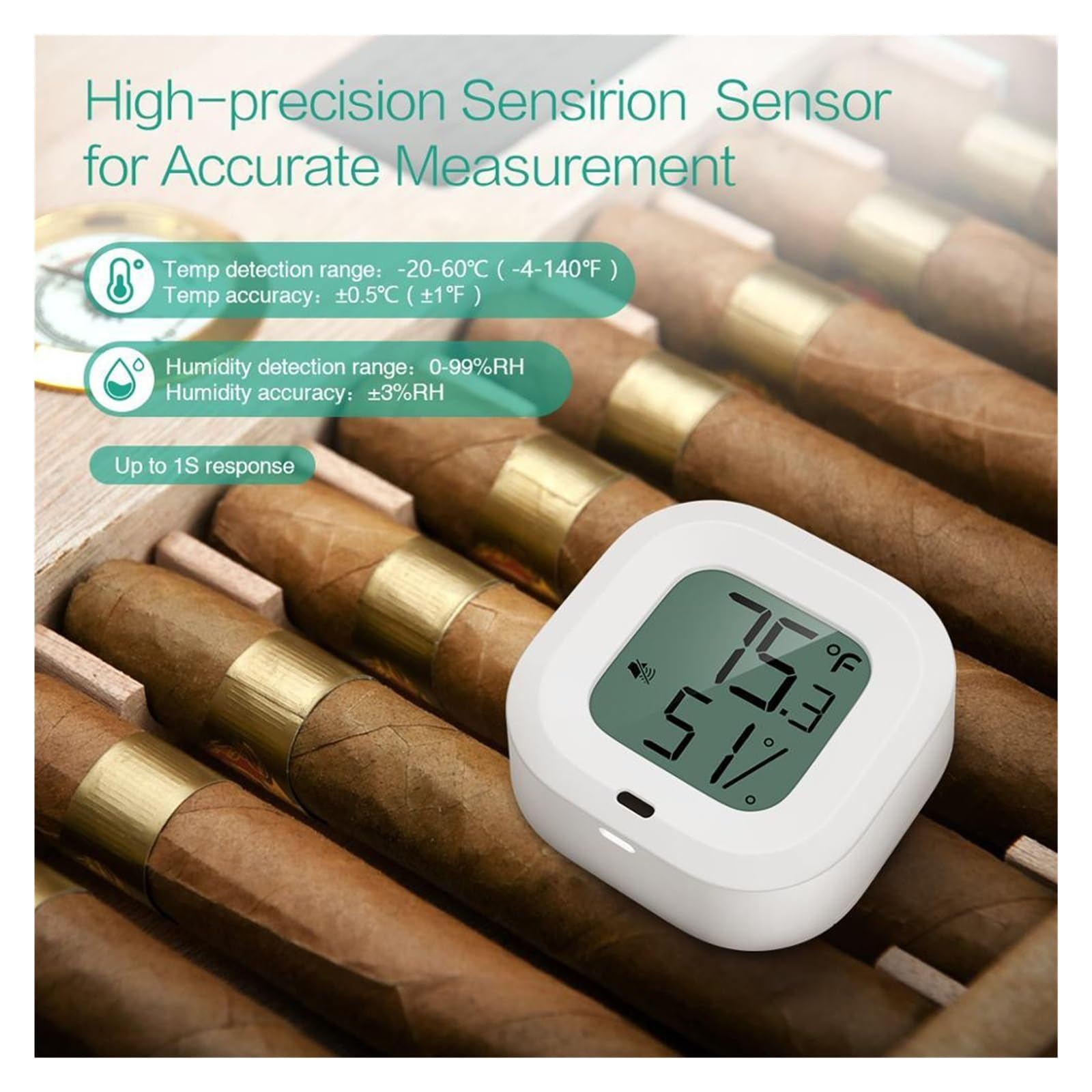 Bezprzewodowy Termometr Higrometr Mini Bluetooth 5.0 Alarm Czujnika Temperatury Wilgotności Wbudowany Dokładny Monitor(White)