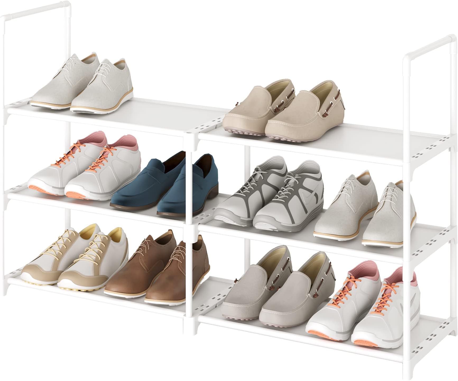 3-Tier Long Stackable Shoe Rack, Expandable & Adjustable Shoe Shelf Storage Organizer for Entryway, Hallway and Closet (SAT-3W)