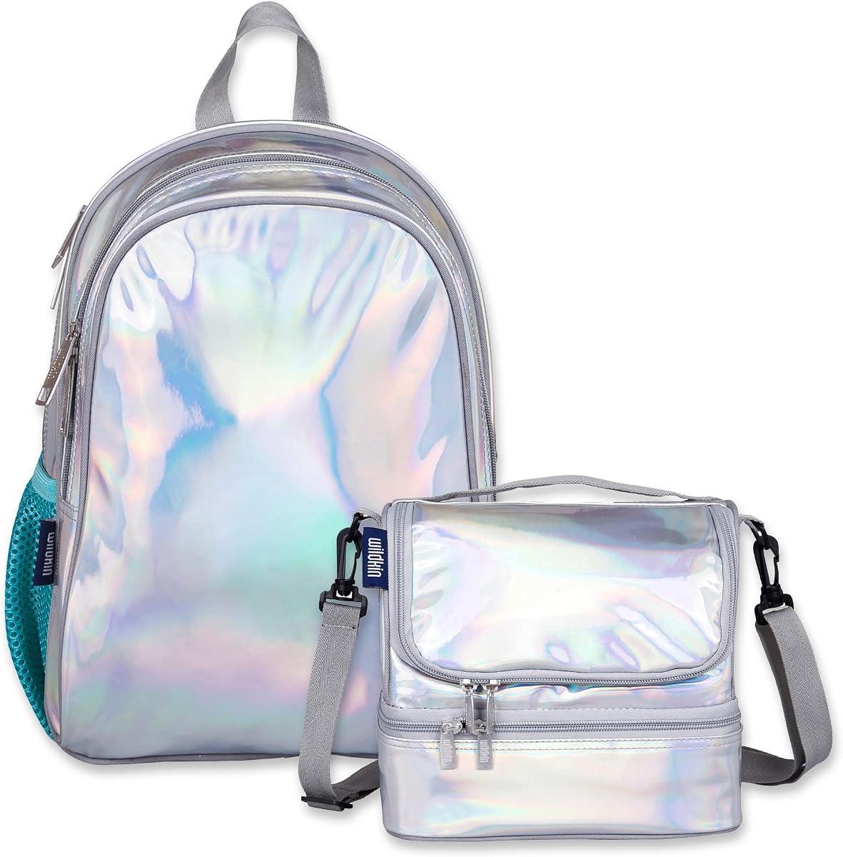 Wildkin Paquete de mochila para niños de 15 pulgadas con bolsa de almuerzo de dos compartimentos – Juego de viaje y escuela duradero y liviano para niños – Holográfico