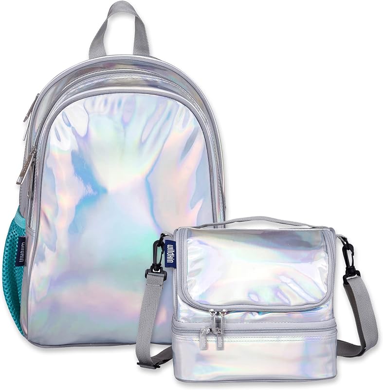 Wildkin Paquete de mochila para niños de 15 pulgadas con bolsa de almuerzo de dos compartimentos – Juego de viaje y escuela duradero y liviano para niños – Holográfico