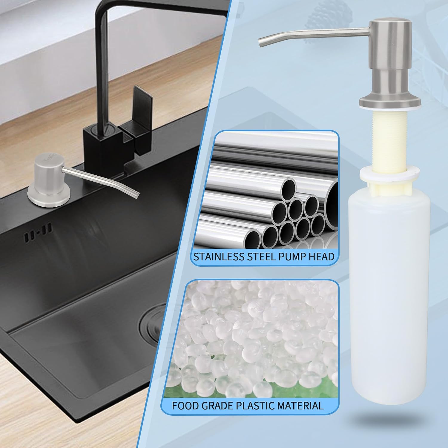 Soap Dispenser for Kitchen Sink: Built-in Pump Countertop Dish Soap Dispenser with Refillable Bottle (Brushed Nickel)