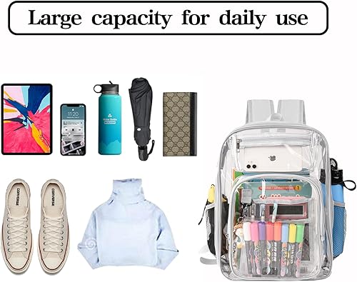 Miniatura 3 de Birity Mochila transparente Mochila resistente y grande de PVC transparente, bolsa de libros transparente para adolescentes y adultos, bolsa