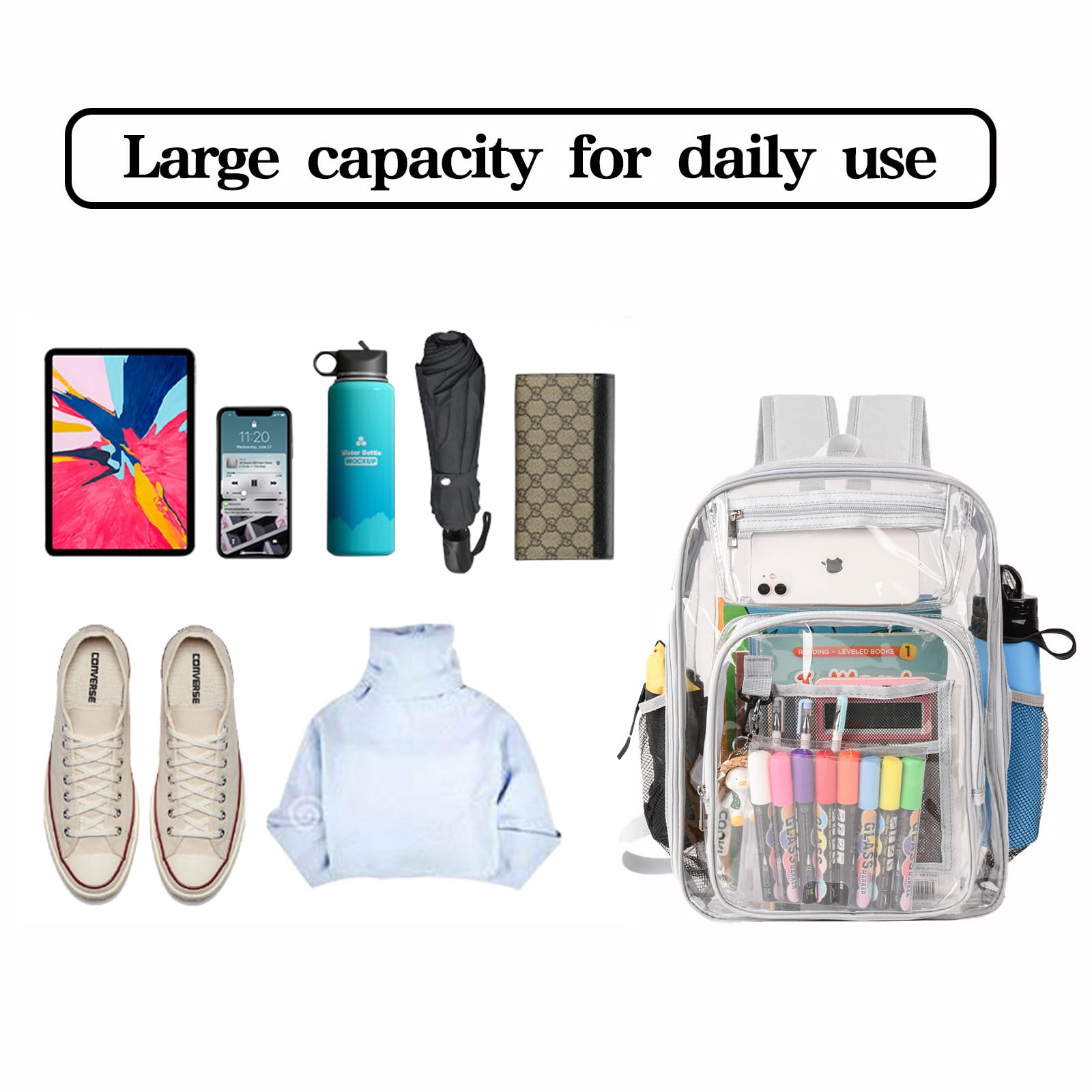 Birity Zaino trasparente pesante,Grande PVC vedere attraverso la borsa del libro,Zaino trasparente per adolescenti e adulti