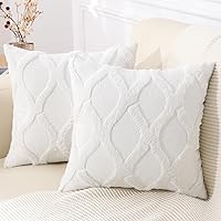 decorUhome Soft Plush Faux Fur Throw Pillow Covers 18x18 Set of 2 Cream White Wool for Farmhouse Couch Sofa Decor
