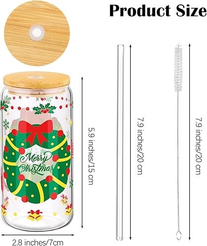 Miniatura 2 de Kochorie Paquete de 4 tarros de Navidad Mason de 16 onzas, vasos de Navidad con tapa de bambú y popote de vidrio, tarros de galletas, tazas de café,