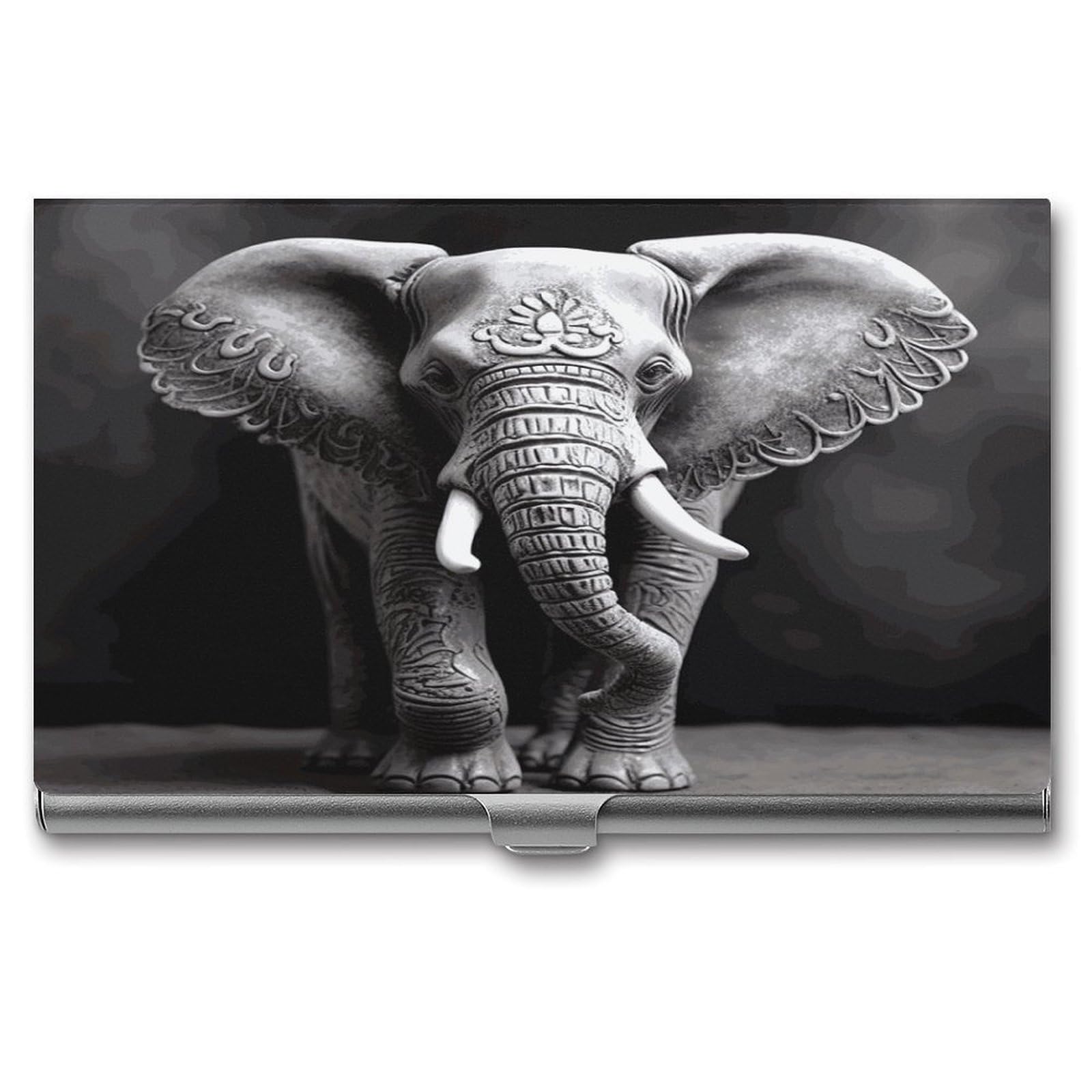 JTREHY Gray Elephant Business Card Holder Slim Purse Name Card Holder Portable Metal Business Card Case Wallet Large Capacity Lightweight Business Card Case for Men Women
