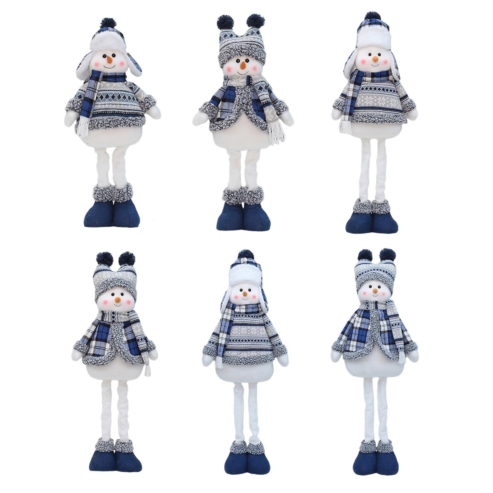 Bonhomme de neige bleu décoration de Noël portant un chapeau chaud et une écharpe en tissu peluche télescopique figurine de bonhomme de neige debout poupée décoration bureau
