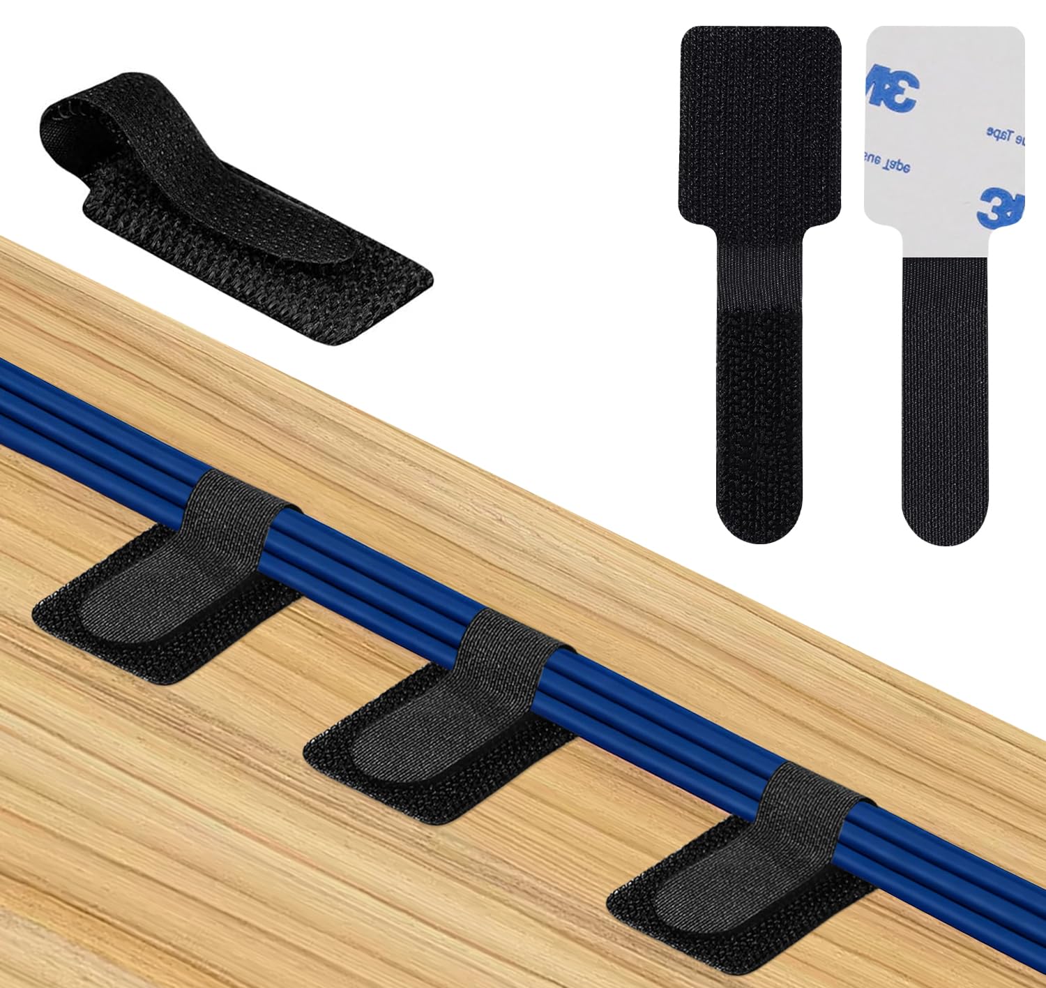 50 Clip Autoadesive per Gestione Cavi Sotto Scrivania - con Sistema Gancio e Anello, Riutilizzabili, Regolabili, per PC, TV, Ufficio e Casa, Installazione Senza Trapano (Black)