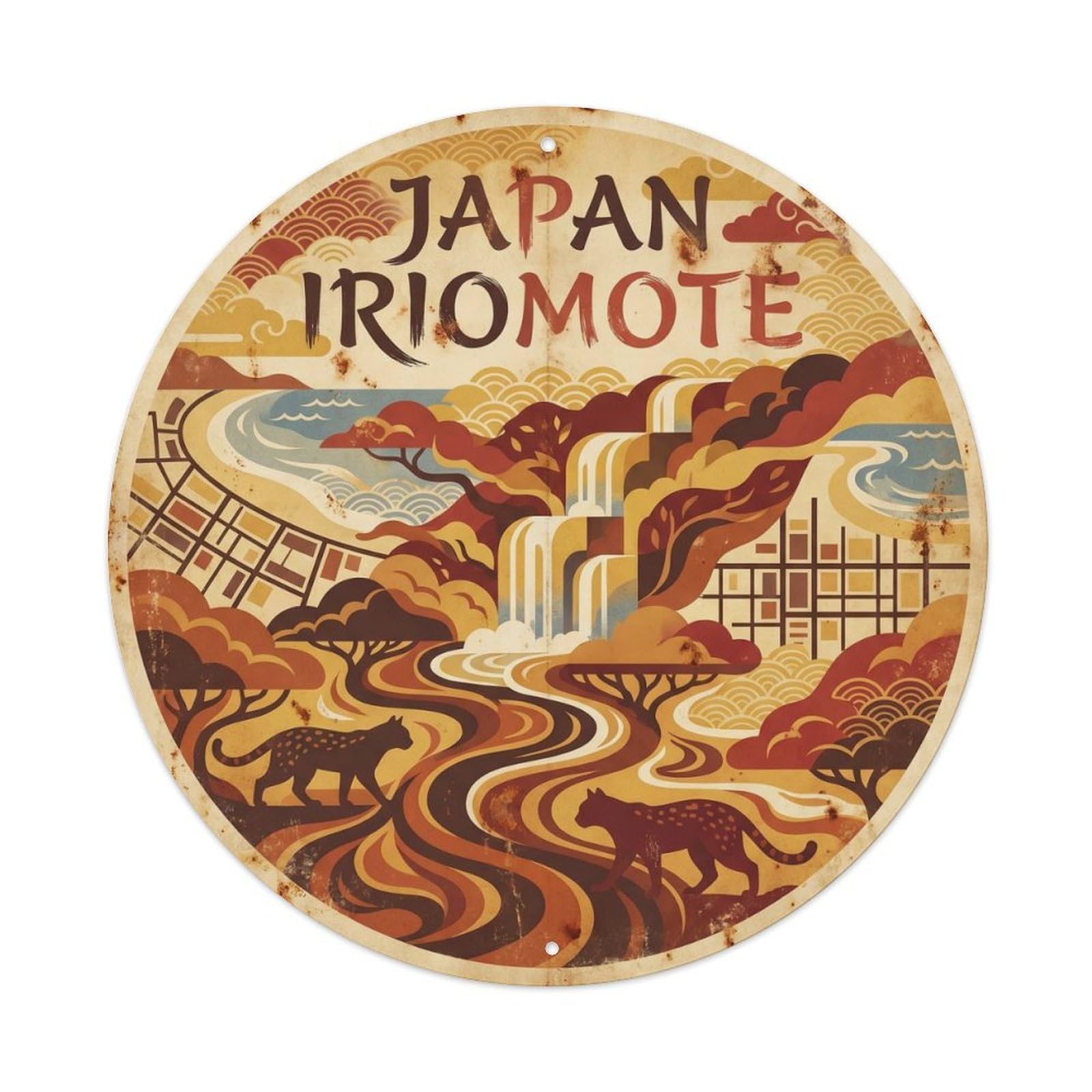 Iriomote Island Japan Tropical Coast Ink Illustration Metal Tin Sign