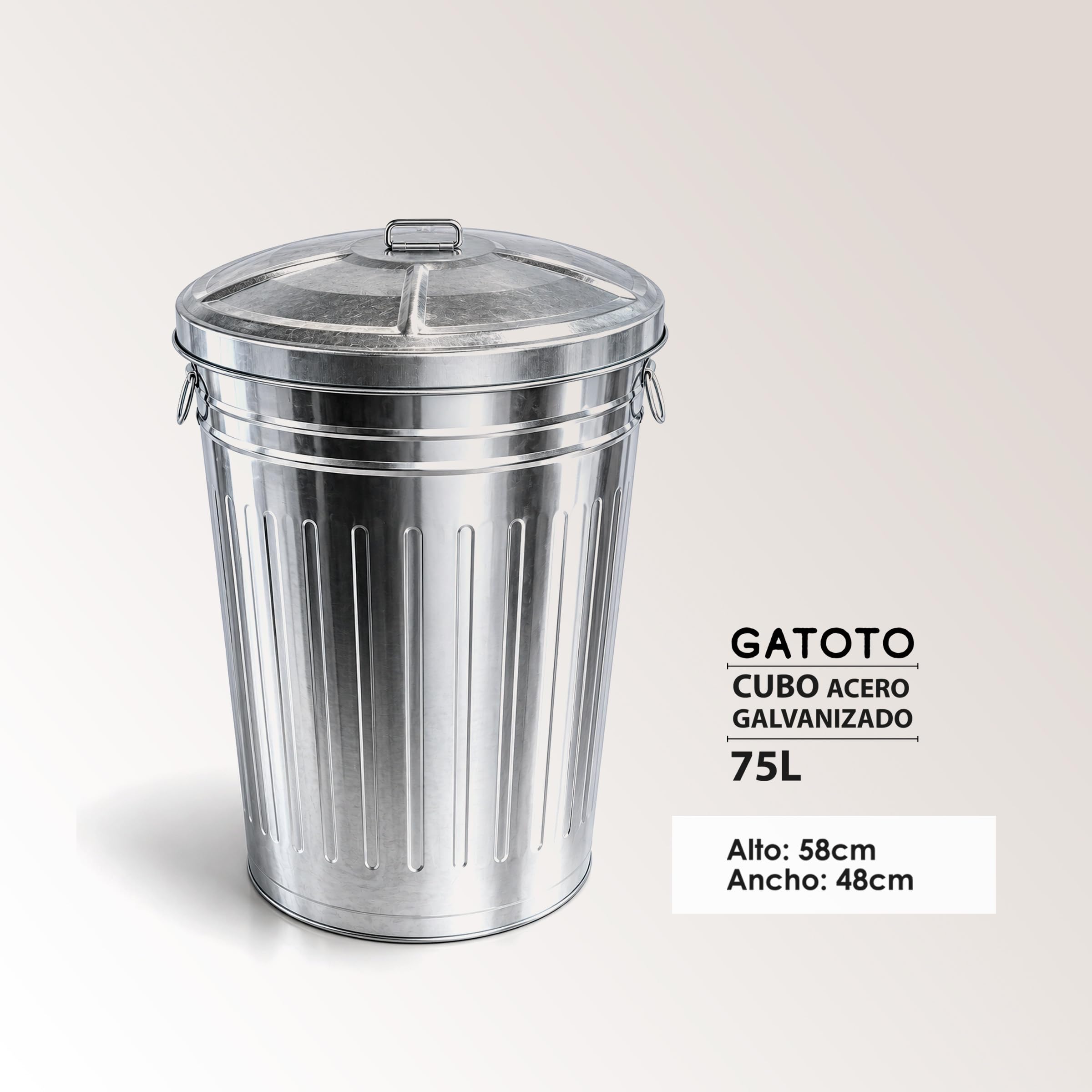 PAMEX - Cubo Basura Galvanizado Con Tapa Gatoto (75l)
