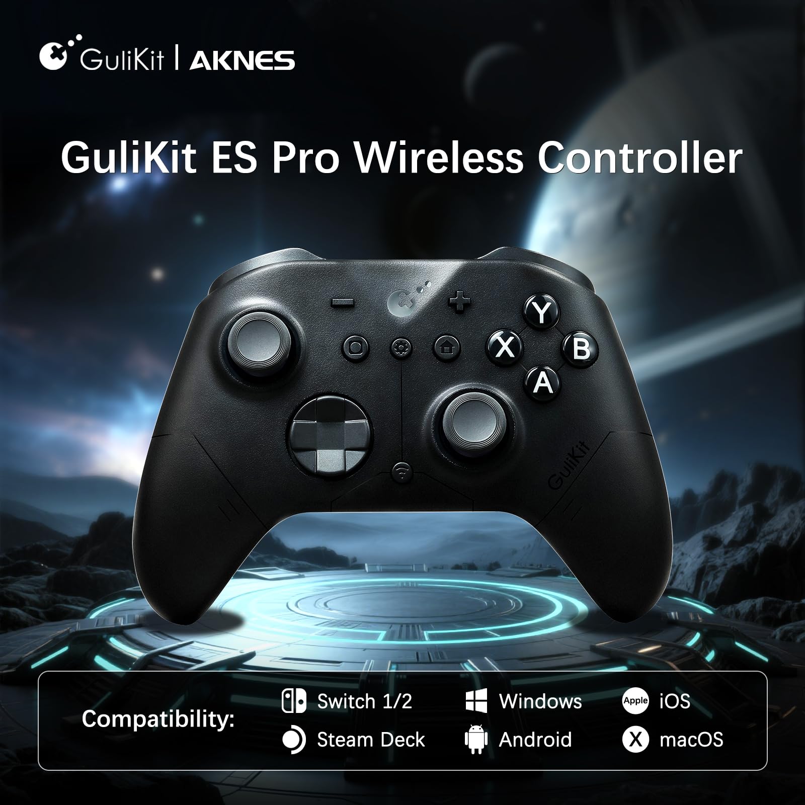 AKNES GuliKit ES PRO Mando Inalámbrico para Switch 1/2, Windows/Android/Mac/Steam Deck con 3.25ms de Baja Latencia, Joysticks Magnéticos TMR, Wake-Up Switch1/2, D-Pad de Interruptor Táctil - Negro