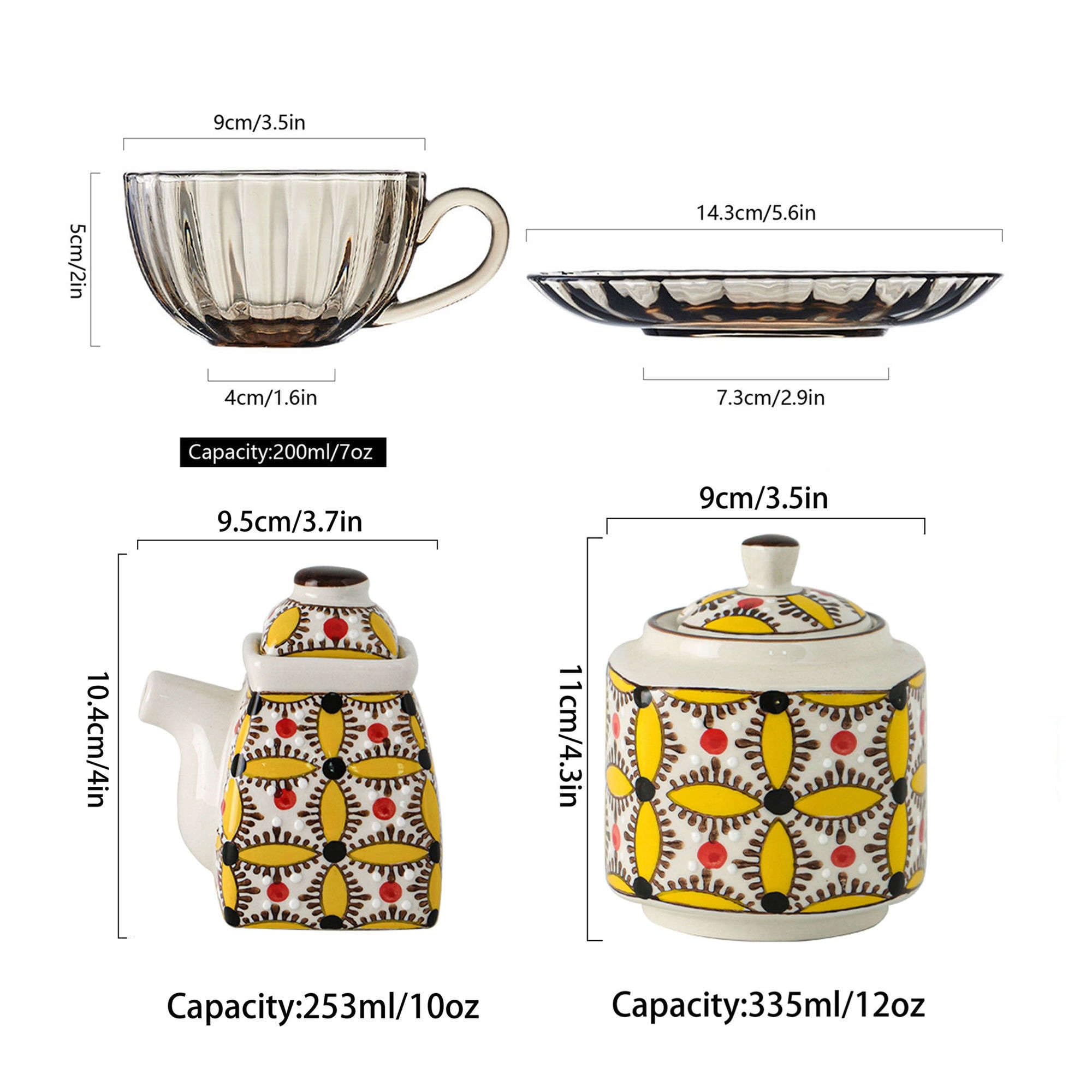 Cukiernica, pojemniki na przyprawy, ceramiczna mlecznik i zestawy do cukru, śmietanka i cukiernica, dzbanek na śmietankę, dzbanek na cukier, zestaw do serwowania kawy-żółty-zestaw do podwieczorku (Co