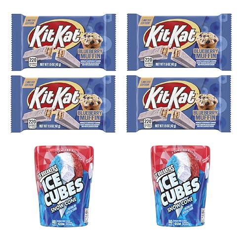 HERSHEY'S KIT KAT Crema con sabor a muffin de arándanos, obleas crujientes, caramelos de edición limitada, barras de 1.5 onzas (4 unidades) + bono