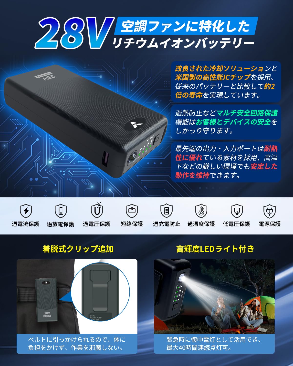 空調作業服 28V 26000mAh高出力 ファンバッテリーセット ファン Amazon.co.jp: 空調作業服 バッテリー 28V高出力 26000mAh【着脱式