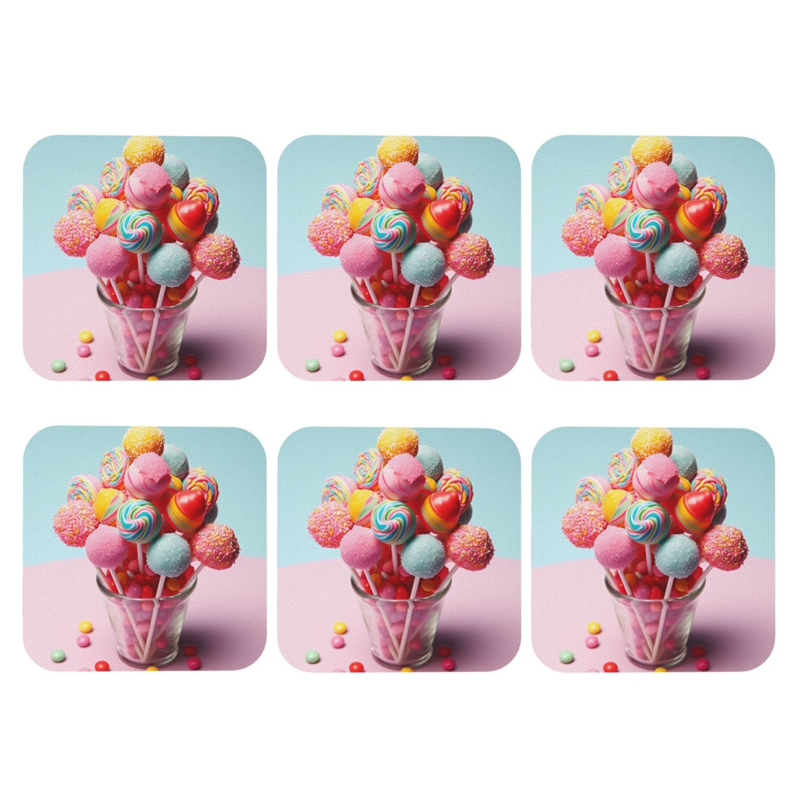 6pcs Leather Coasters for Drinks, Candies Drink Coasters for Tabletop Protection, 4" Cup Coasters for Coffee Table Decor, Non-Slip Drinking Cup Mat for Hot Or Cold Drink