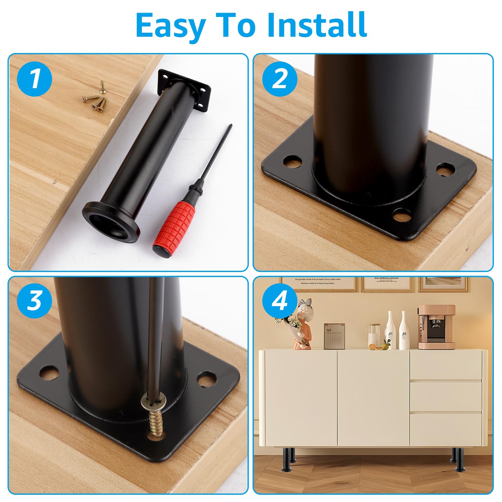 YGKYMVW Bedframe, steunpoten, 4 stuks, verstelbare bedpoten, heavy duty, bedmiddelpuntmat, 15-28 cm, intrekbare meubelpoten, vervangingspoten voor kast, tv-kast, bed, bank, nachtkastje, stoel
