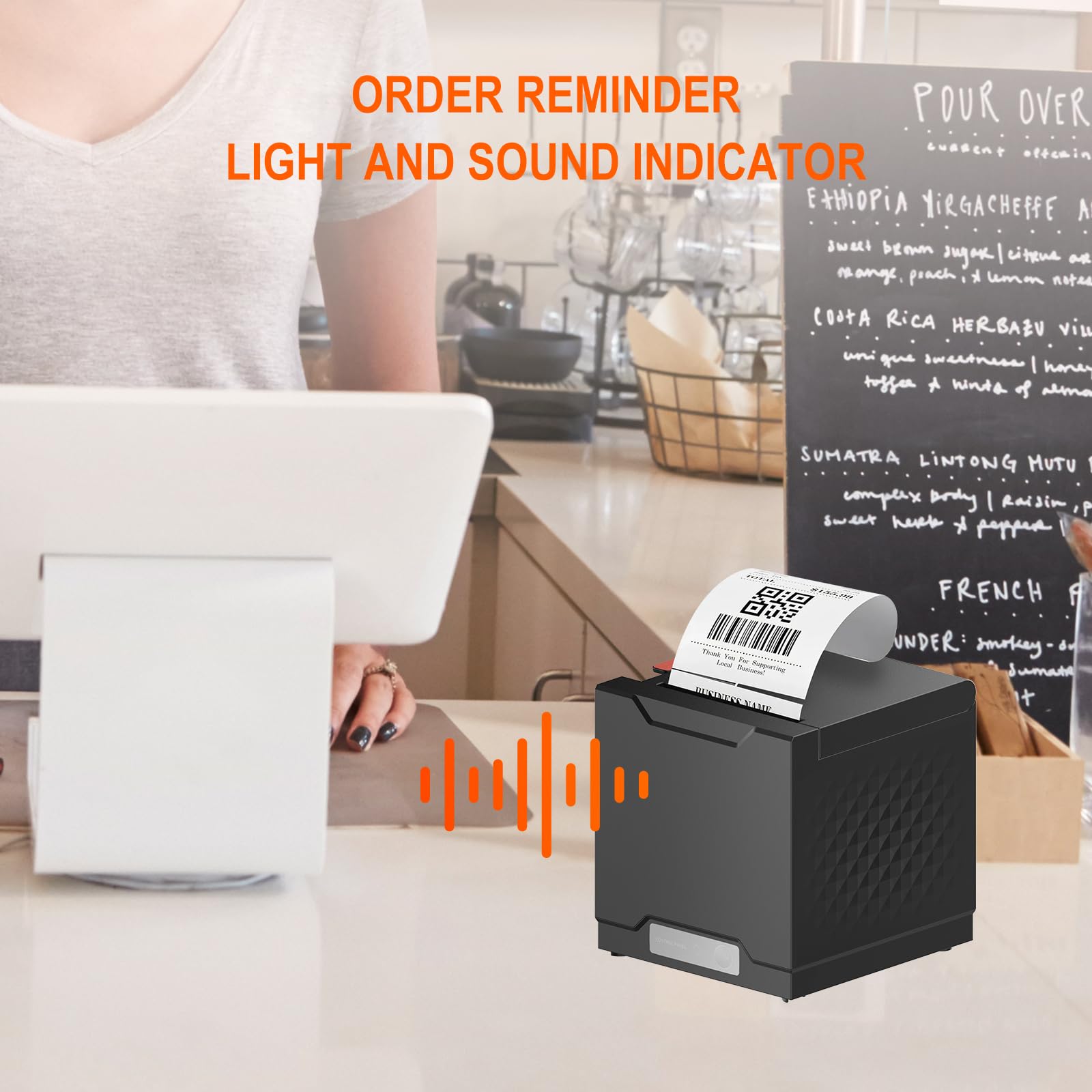 Impresora térmica de recibos, impresora de cocina de restaurante, impresora POS de 80 mm con cortador automático, interfaz USB/Ethernet, para Windows/Mac/Linux, no compatible con Square