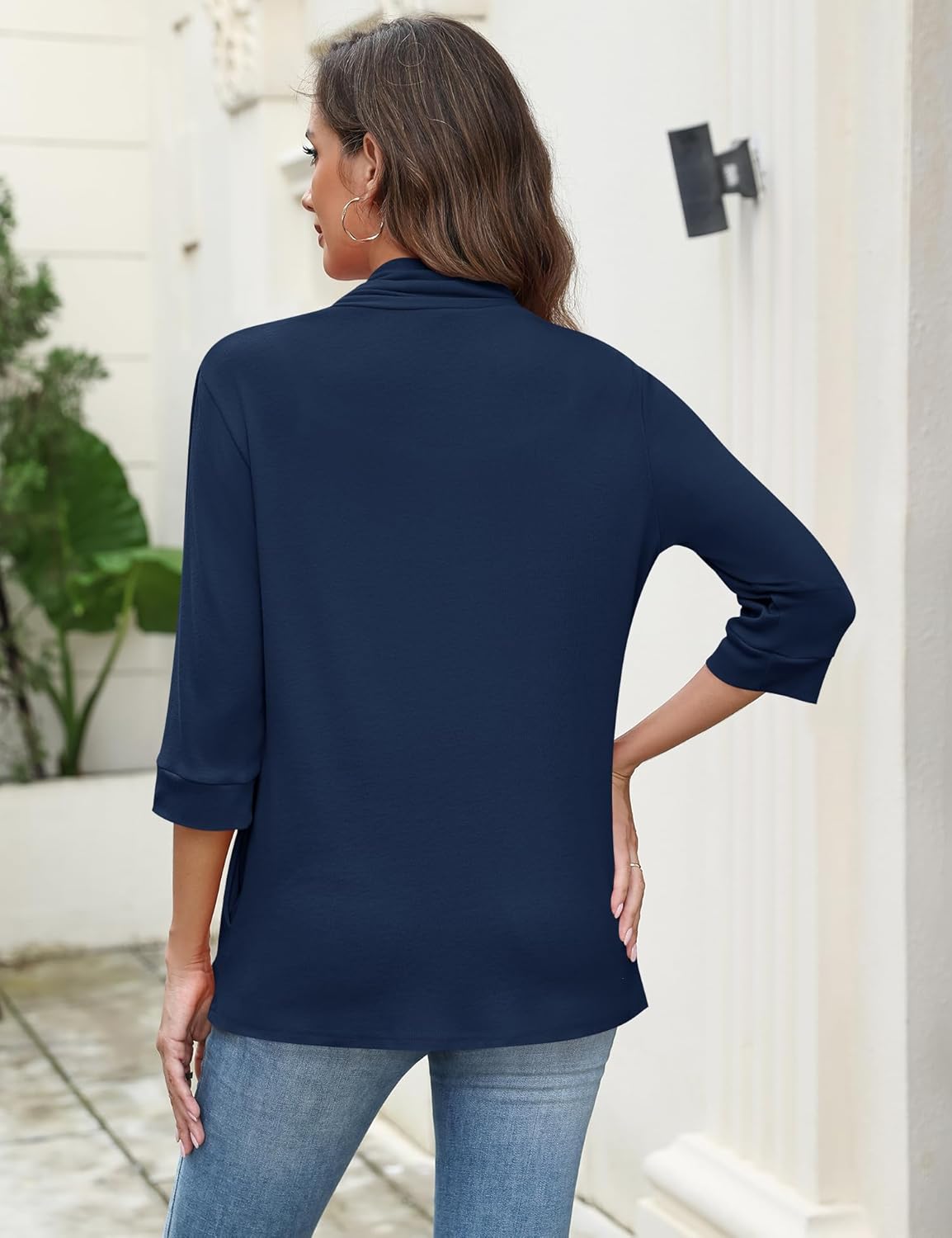 LOMON Womens 3/4 Sleeve Cardigan Open Front Lightweigh Casual Cardigan with Pockets - Image 4