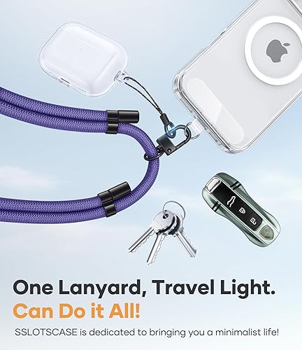 Miniatura 7 de SSLOTSCASE Correa cruzada para teléfono con 2 pestañas transparentes de poliuretano termoplástico (TPU), correa de cuello flexible doble