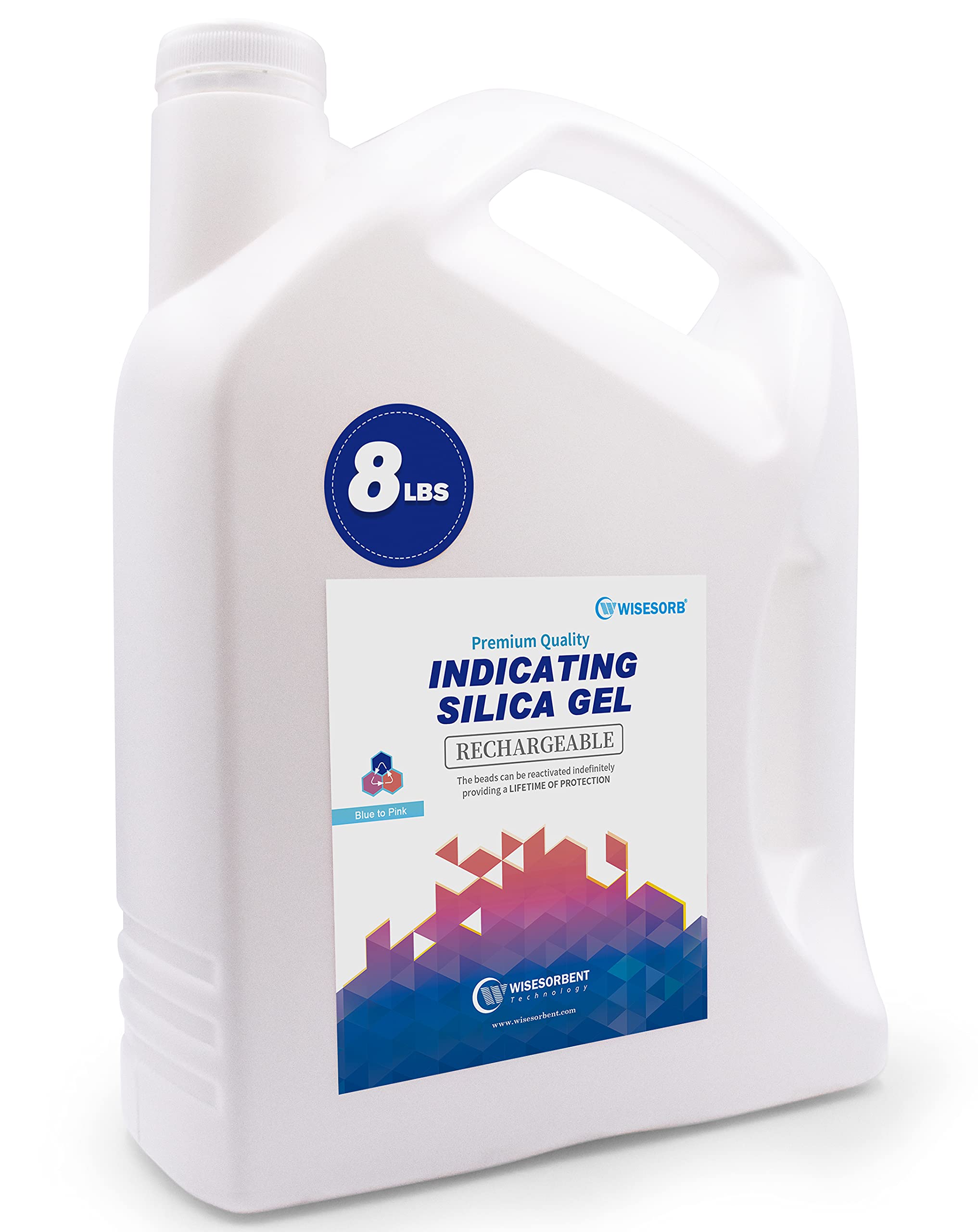 Condition photo showing As Is for wisesorb premium indicating silica gel beads (blue to pink), reusable desiccant dehumidifier, 8 lbs