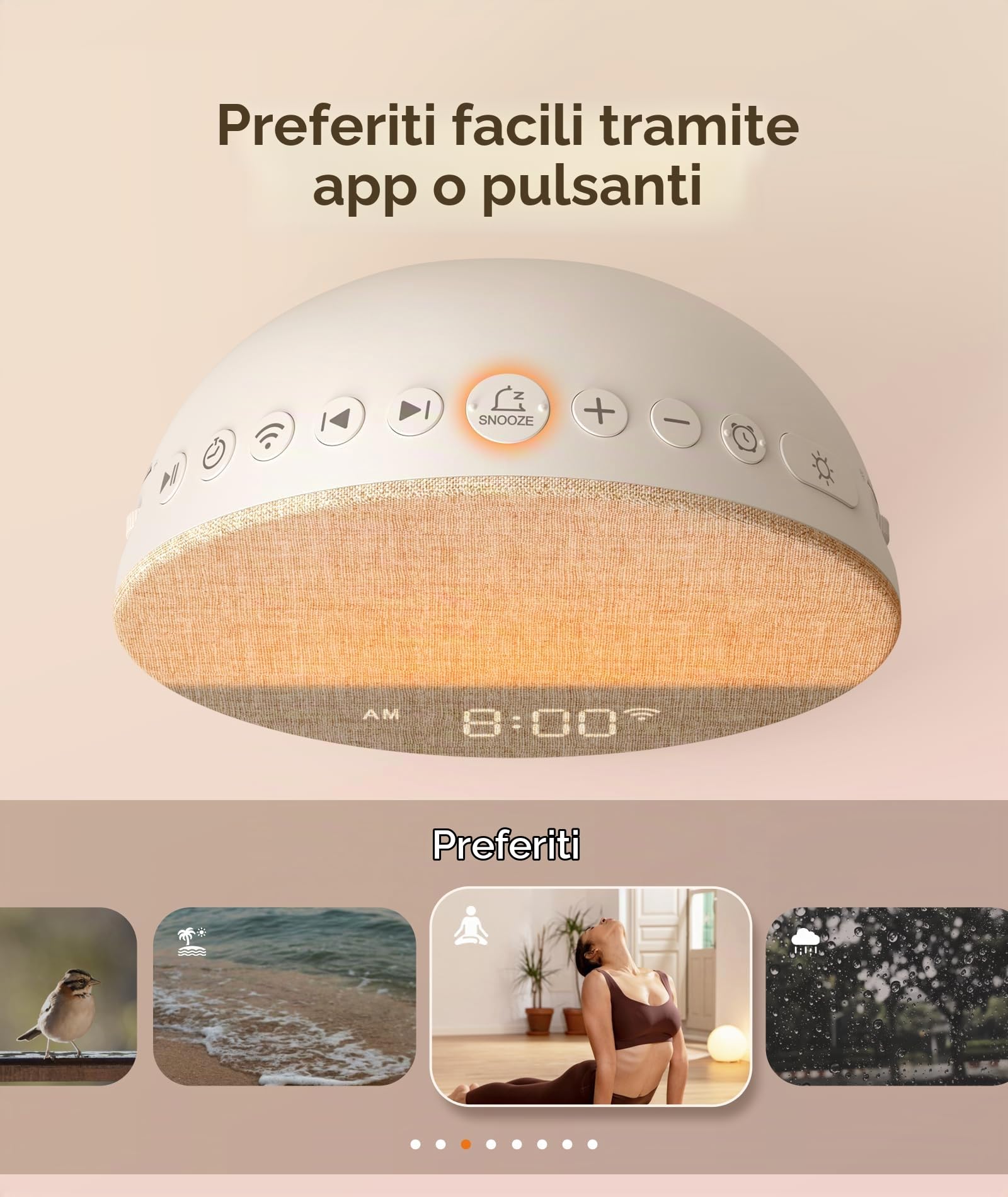 Dreamegg Sunrise 1+ App, Sveglia da Comodino, Simulazione dell'alba | Macchina Rumore Bianco, 34 Suoni per Dormire, 12 Modalità Luce, Timer di Spegnimento Regolabile, Sunrise Alarm Clock