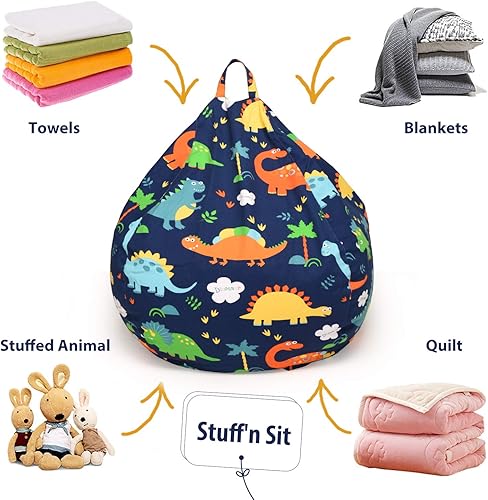 Miniatura 33 de YuppieLife Puf de almacenamiento de animales de peluche, funda de lona para niños (sin relleno)/lavable a máquina y duradera, para decoración de