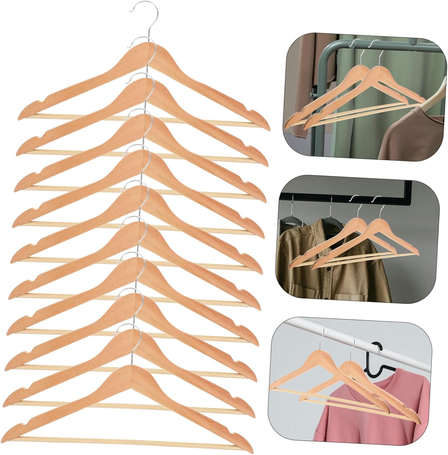 10pcs Simple Wooden Clothes Hangers with Non Slip Grip Nordic Style Coat Hanger for Closet Organization Design for Coats Jackets and Dresses