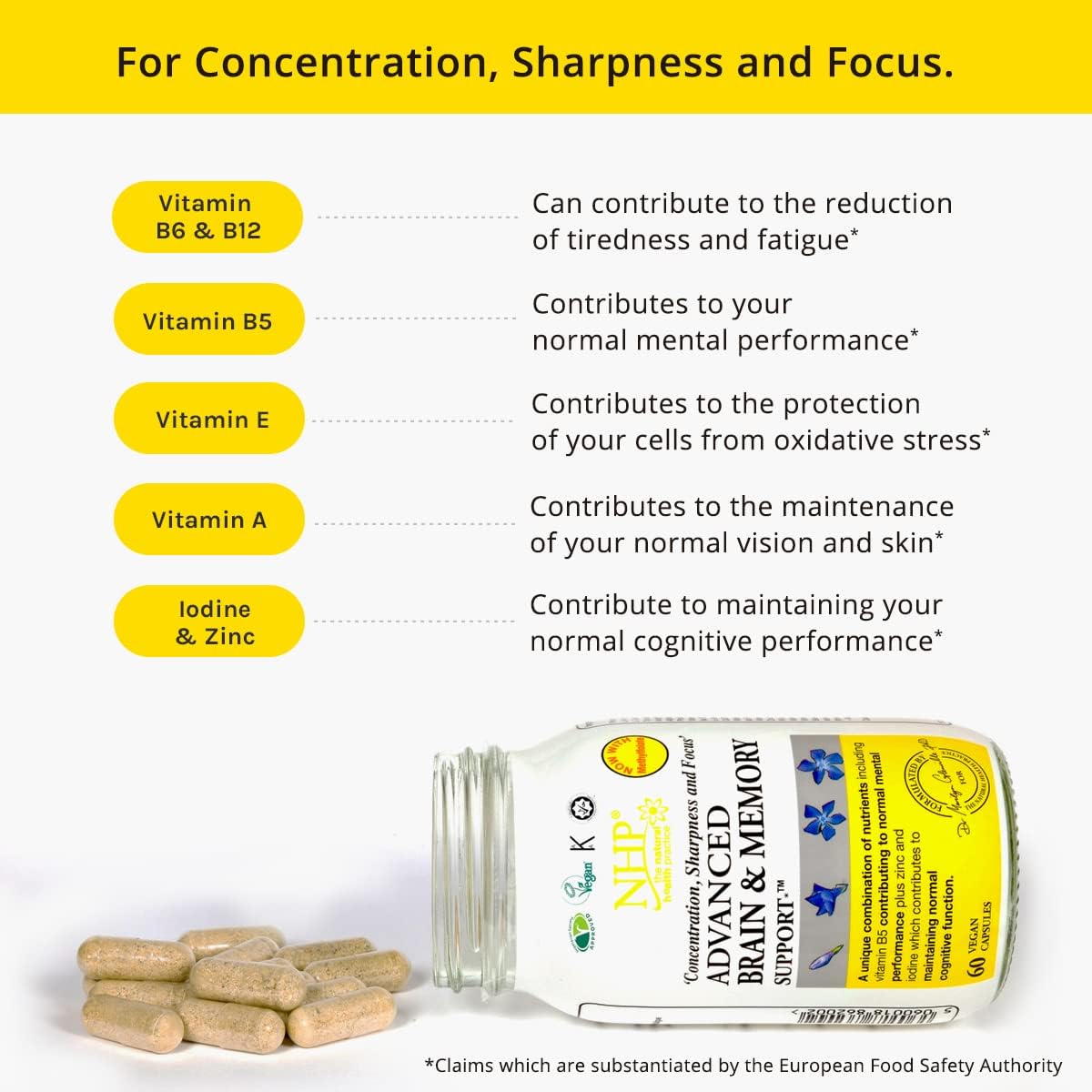 NHP Advanced Brain & Memory Support - Vegan Cognitive & Focus Supplement, 60 count (Pack of 1) - Image 5