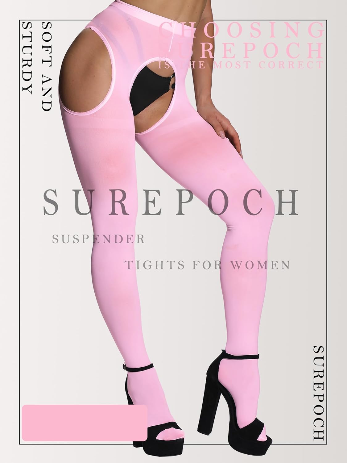 SUREPOCH Suspender Tights for Women Plus Size Garter Belt White Control Top Pantyhose - Image 3