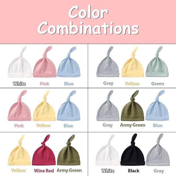 Custom Name Baby Hats for Boys Girls, Personalized Soft Infants Beanies for Newborn, 3 Pack Knot Hat Cap 0-6 Months