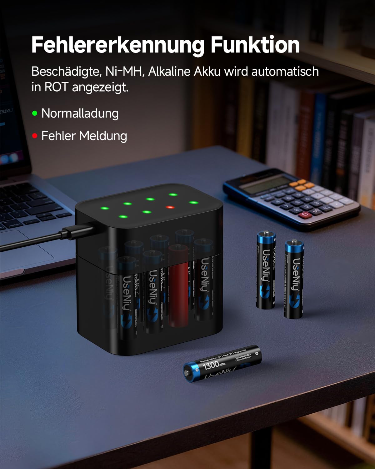 Batterie ricaricabili al litio AAA, confezione da 8 con caricabatterie, 1,5 V, 1300 mWh, batterie AAA ad alta capacità, batterie al litio AAA e caricabatterie con funzione di conservazione della