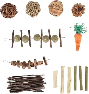 Pet Grass Ball Wood Stick Toy, Teeth Grinding Carrot Rabbit Toys Toxic Free Increase Exercise for Chinchillas for Guinea Pig
