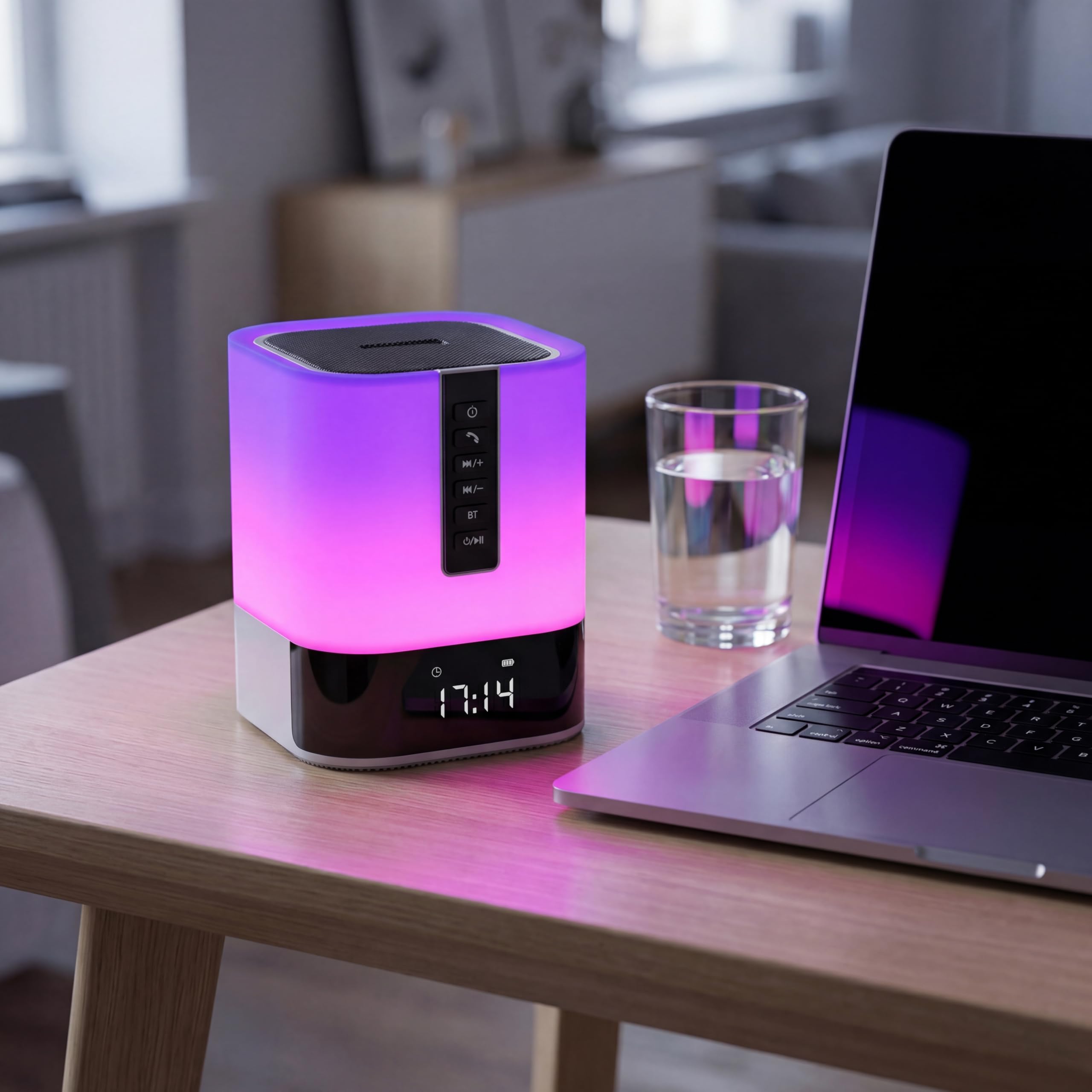 Hetyre Night Light Bluetooth Speaker, 5 in 1 Touch Control Bedside Lamp Dimmable Multi-Color Changing, Bedroom Alarm Clock, Best Birthday Gift Ideas for 10 11 12 13 14 Year Old Teenage Girls/Boys