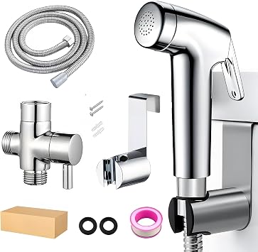 Handheld Bidet Sprayer Kits, Toilet Shower Spray, Handheld Bath Sprayer with 1.2m Bidet Hose, Spray Holder and T-Adapte, Douche Sprays for Bathtub Flushing and Feminine Shower