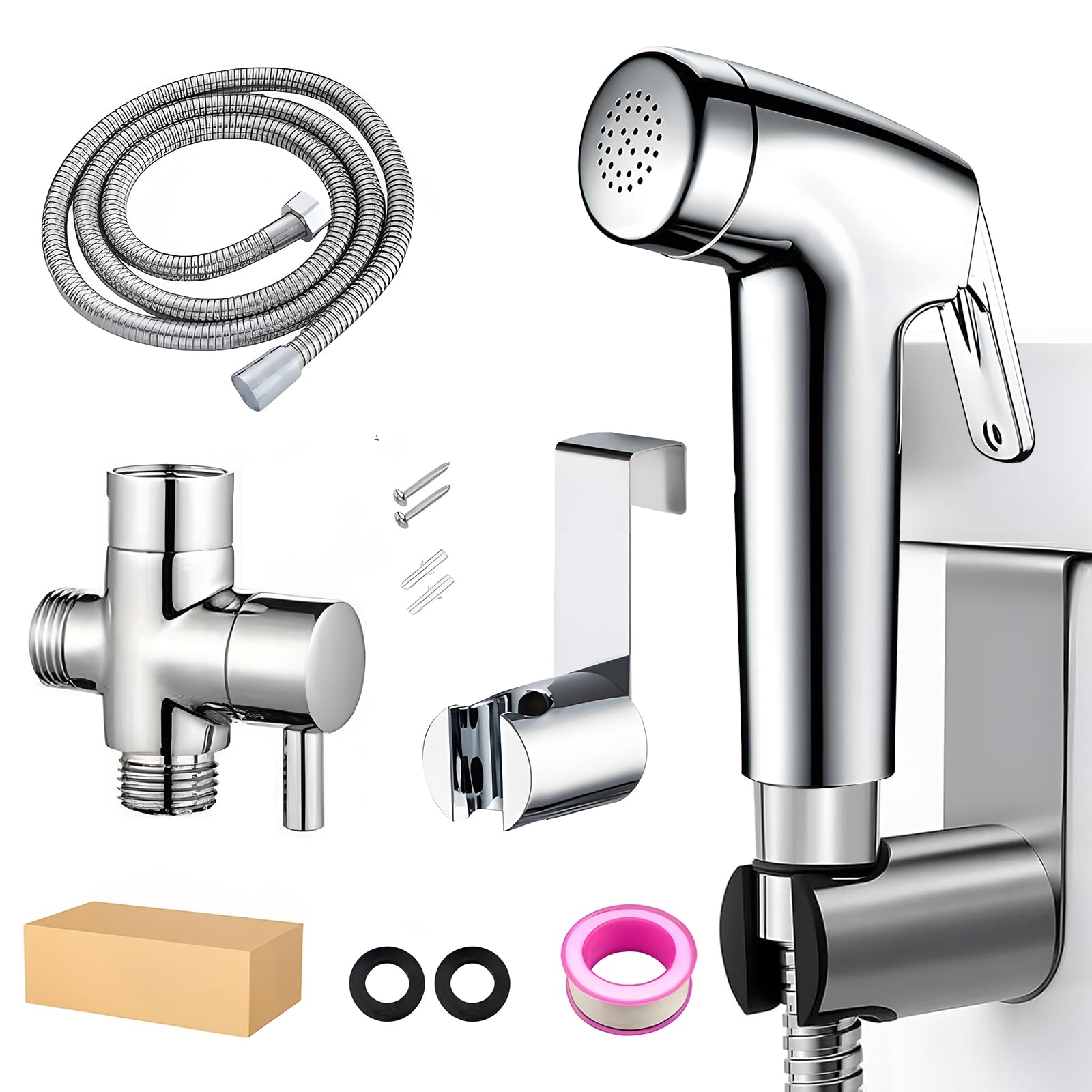 Handheld Bidet Sprayer Kits, Toilet Shower Spray, Handheld Bath Sprayer with 1.2m Bidet Hose, Spray Holder and T-Adapte, Douche Sprays for Bathtub Flushing and Feminine Shower