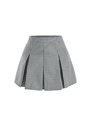 Womens Plaid Pleated Mini Skirt Elegant High Waisted A Line Flowy Dressy Casual Skirts